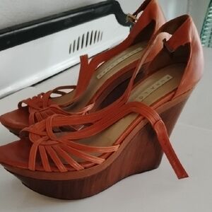 Pura Lopez Orange Wedge Sandals - Women's Platform Heels